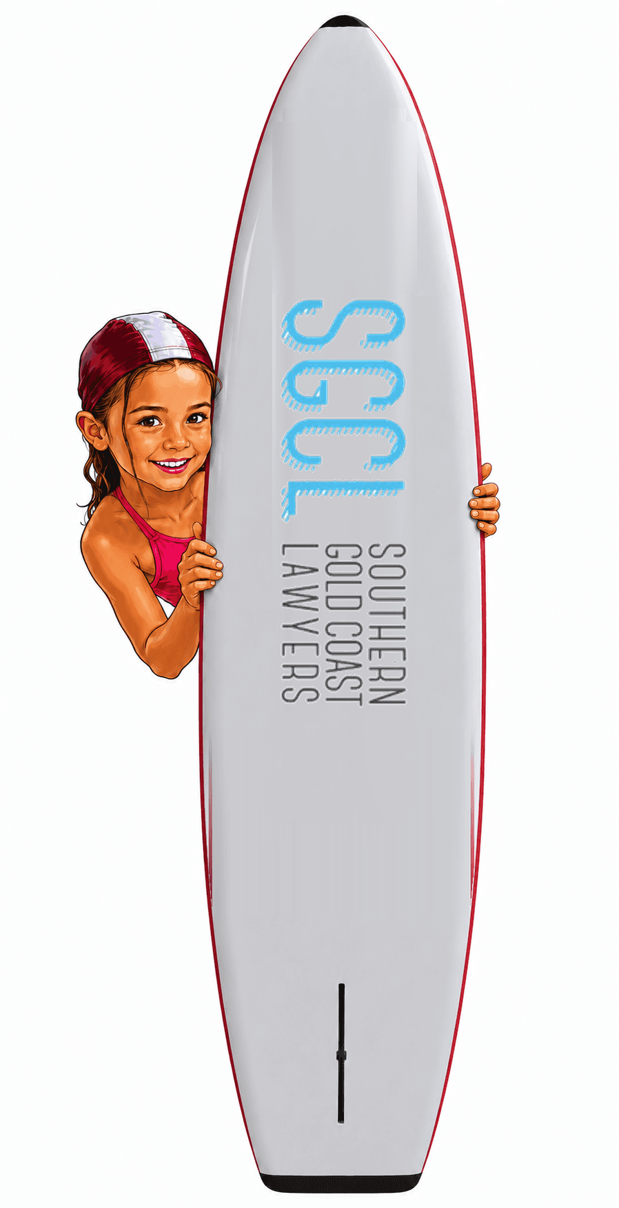 Illustration of a Tallebudgera Nipper holding a sponsored Race One board